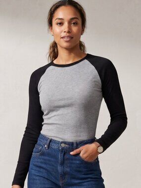 NWOT | Heather Gray Black Contrast Raglan Baseball Long Sleeve Top Tee | Large